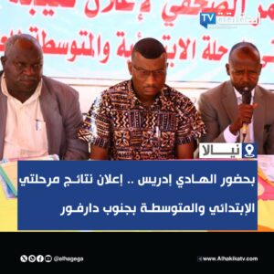 بحضور حاكم إقليم دارفور.. إعلان نتائج مرحلتي الابتدائي والمتوسط بجنوب دارفور بنسبة نجاح 96%